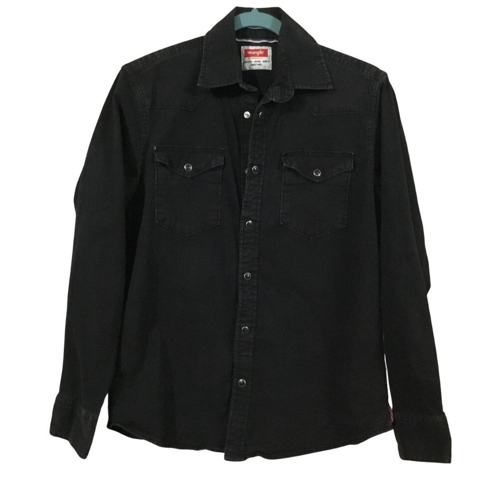 Wrangler Black Cotton Stretch Pearl Snap Western Flex For Comfort Shirt WMNS Sm.